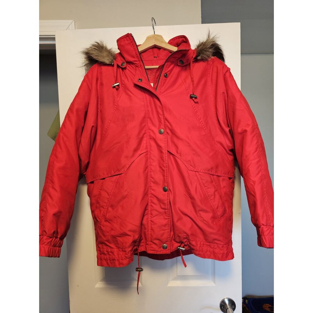 Towne By London Fog Winter Coat Women's M Red Lined Hood Detachable Hood